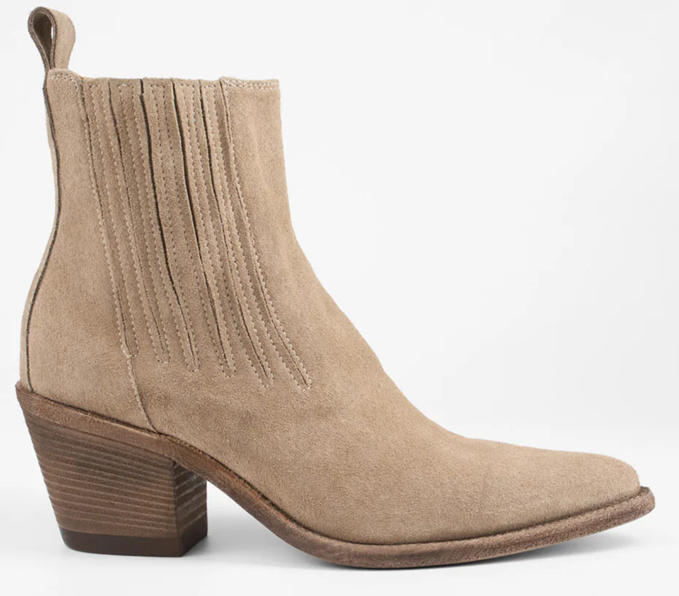 AUSTIN almond-beige suede hidden chelsea texan boots.