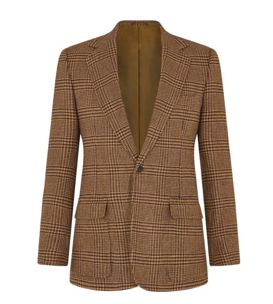 Toffee/Brown Glen Check Patch Pocket Single Breasted Jacket