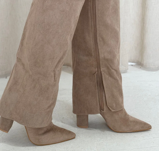RIDLEY Buckle Detail Knee Fold Over Boots in Fawn