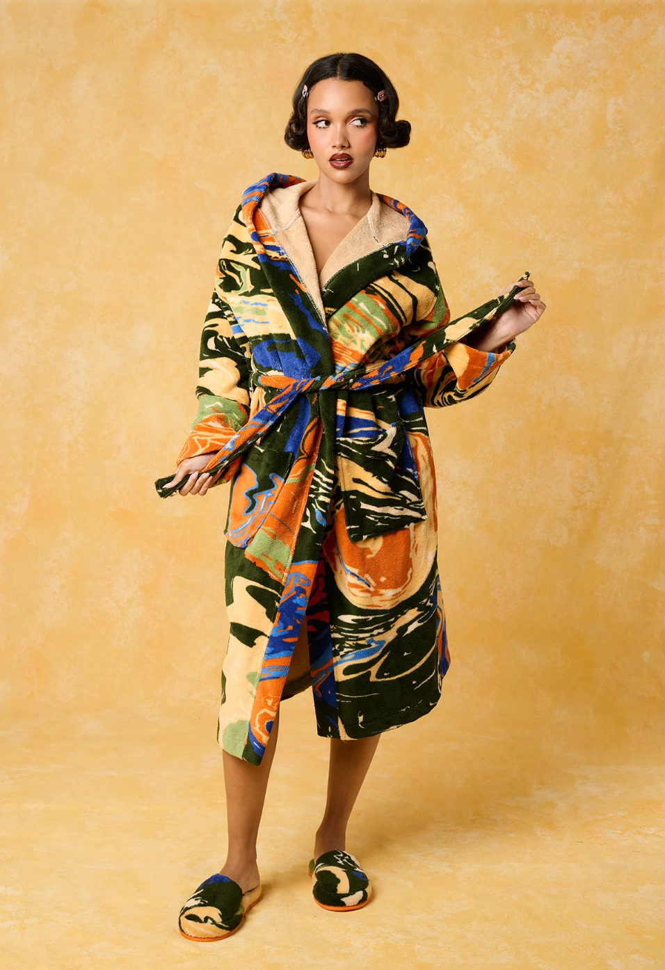 Gaia Hooded Printed Robe - Purple