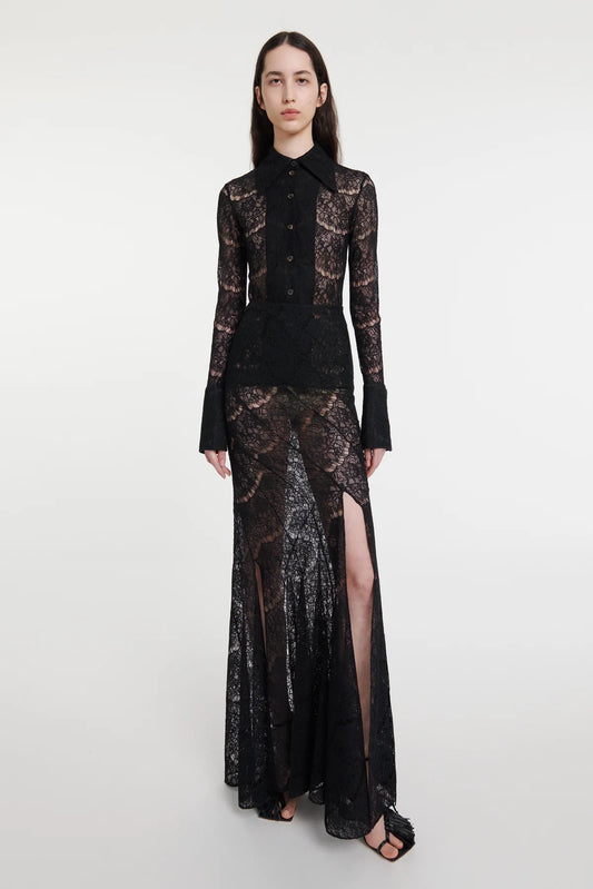LACE TWISTED MAXI SKIRT