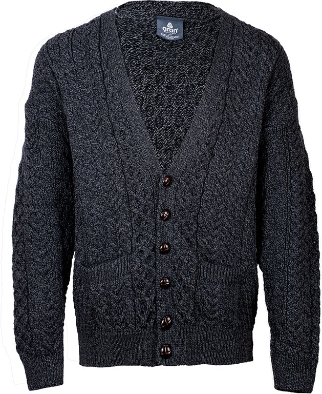 MERINO WOOL V-NECK BUTTON CARDIGAN - ARAN MILLS