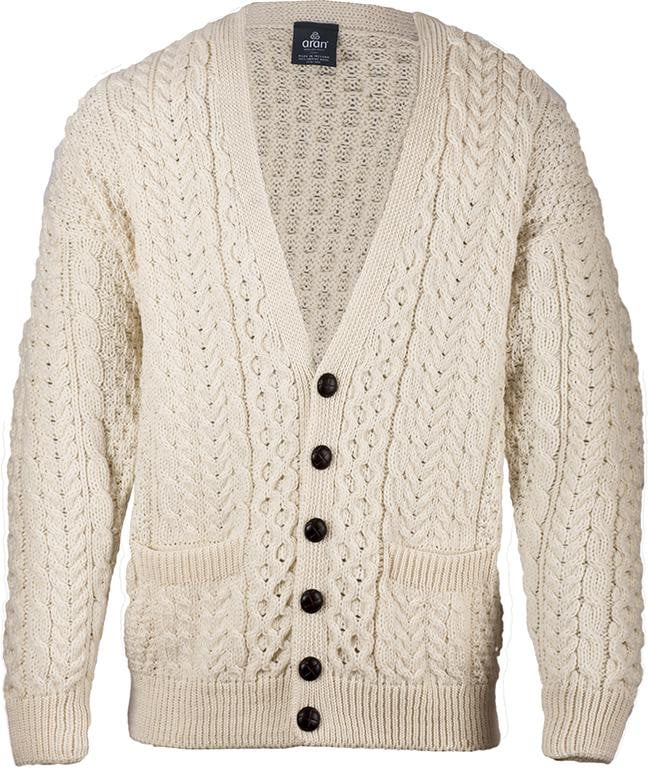MERINO WOOL V-NECK BUTTON CARDIGAN - ARAN MILLS