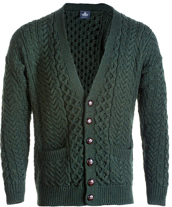 MERINO WOOL V-NECK BUTTON CARDIGAN - ARAN MILLS