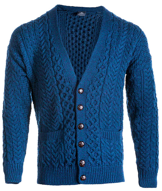 MERINO WOOL V-NECK BUTTON CARDIGAN - ARAN MILLS