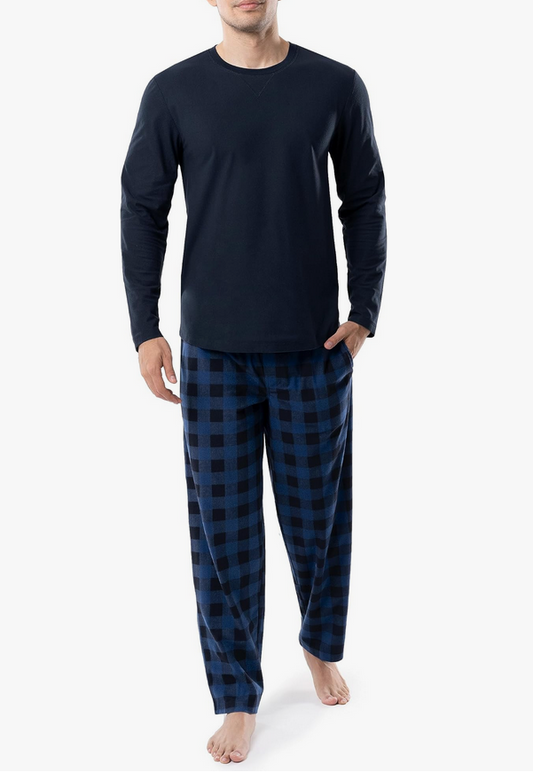 Men's Flannel-Fleece Long Sleeve Top and Pant Sleep Set