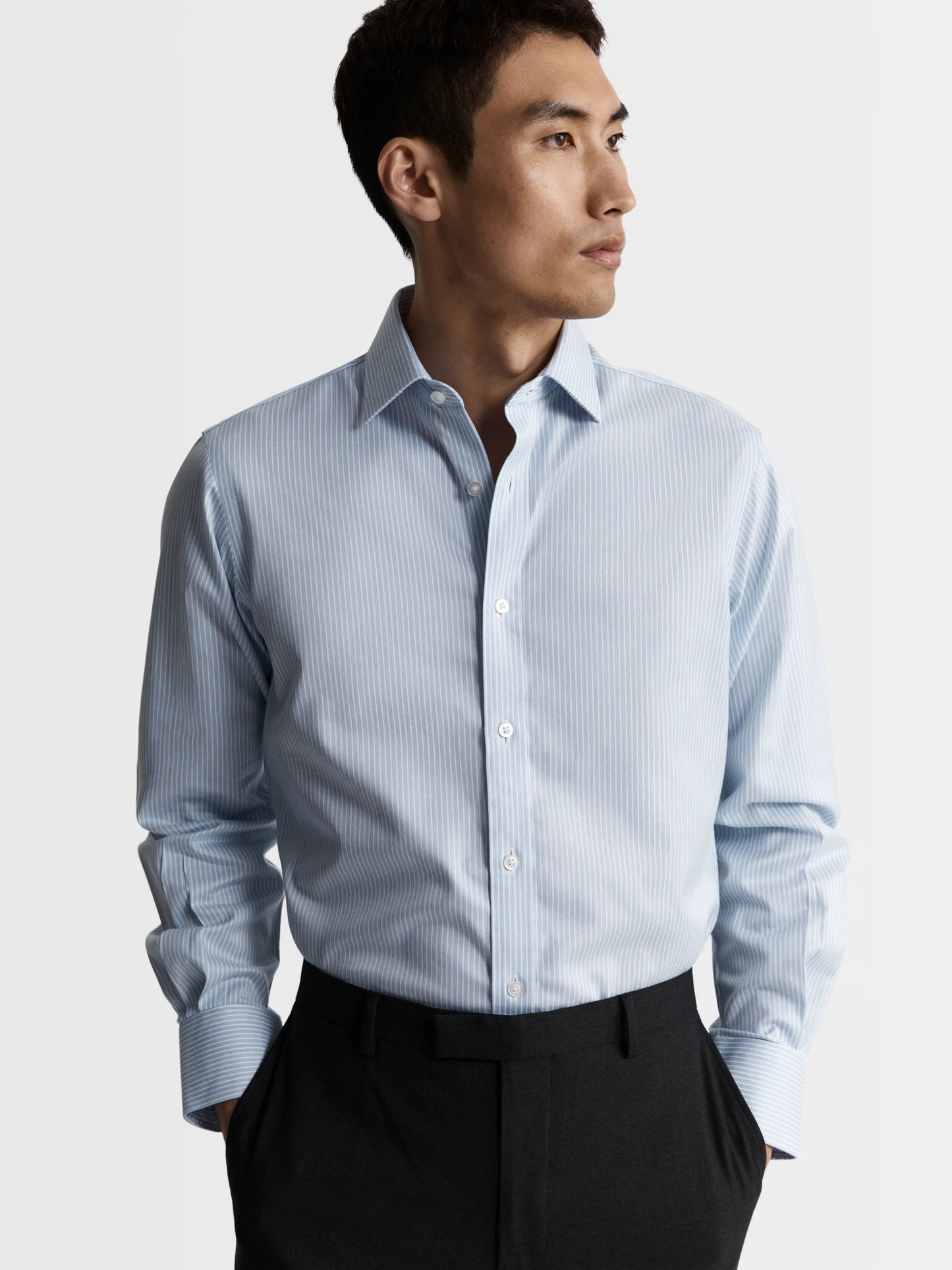 Non-Iron Twill Slim Fit Single Cuff Classic Collar Shirt