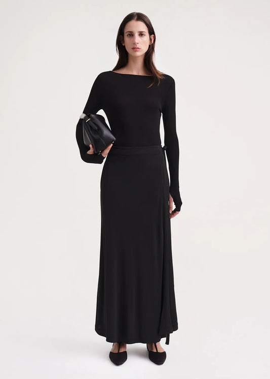 Tie-waist wrap skirt black